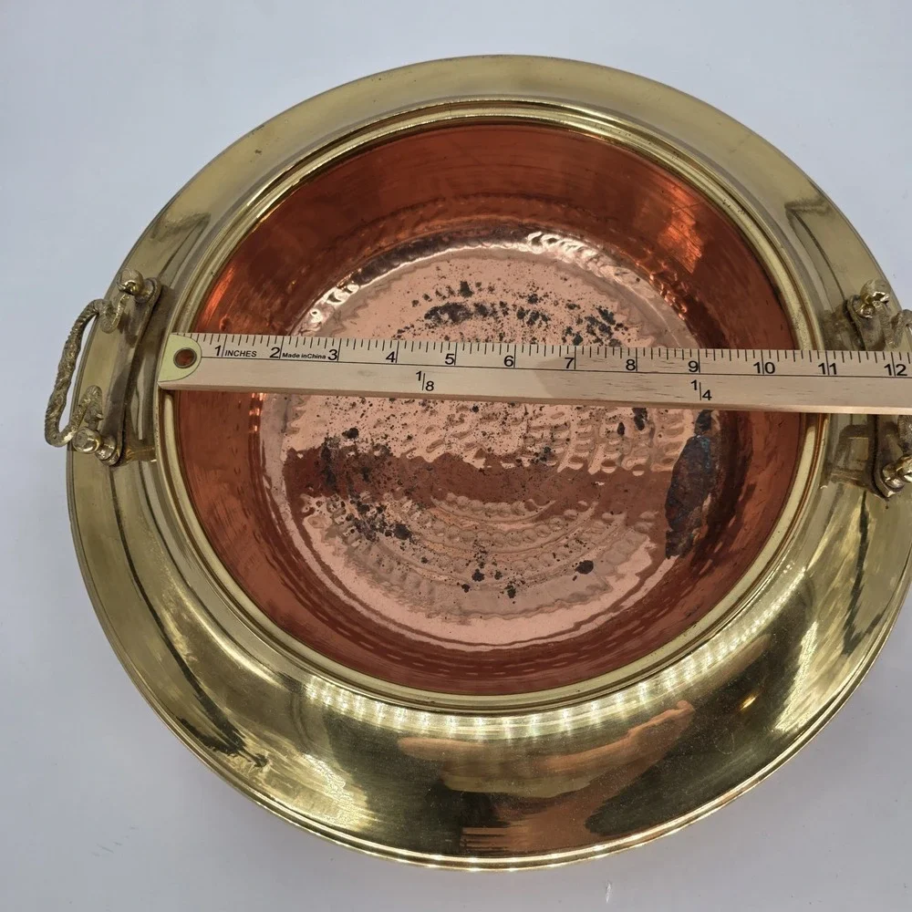 Antique Hand Hammered Copper Brazier with Brass Handles 17